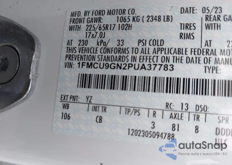 2023 Ford Escape Active from USA, damaged, VIN 1FMCU9GN2PUA37783